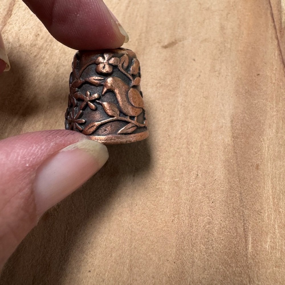Vintage Copper Floral/Bird Thimble